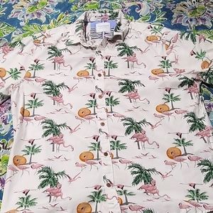 Denim and Flower Flamingo Sunset Button Up Men's Large